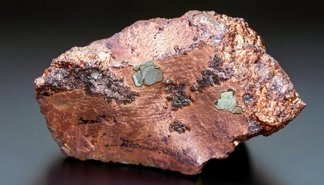 Native copper mineral stone specimen from geological collection as minerals