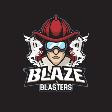 Vector Illustration Fire Fighter Head wearing Glasses with BLAZE BLASTERS text Esport Logo