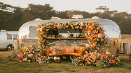 Festival-Style Outdoor Gathering with Vintage Caravan Bar