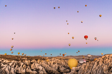Colorful hot air balloons over Goreme, Cappadocia, Turkey.