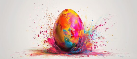 Colorful paint splashing on easter egg - obrazy, fototapety, plakaty