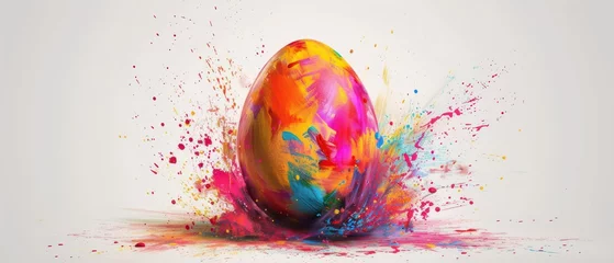 Gordijnen Colorful paint splashing on easter egg © David