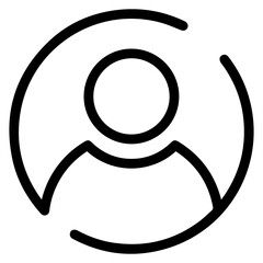 People icon in a circle, black outline.