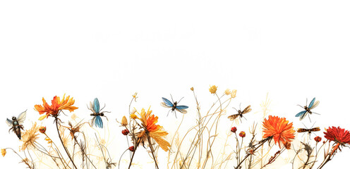 A stunning set of beautiful dried meadow flowers showcased against a white background.