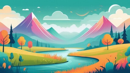 landscape with rainbow and mountains