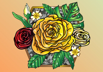 Awesome flower illustration in colorful style, suitable for merchandise, souvenir, wall art, stickers