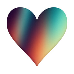 Abstract pastel colors holographic blurred grainy gradient heart on transparent background. PNG