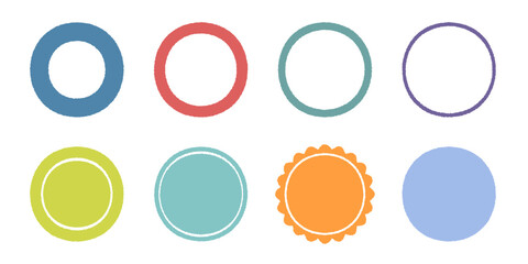 ギザギザしたラフなシルエットの円フレームイラストセット