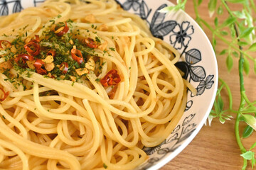 ペペロンチーノのパスタ