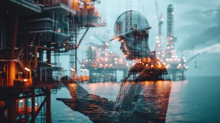An engineer inspects the oil rig, pipelines, and petrochemical plant, ensuring fuel production operates efficiently while minimizing environmental impact through chemical processes and gas management,
