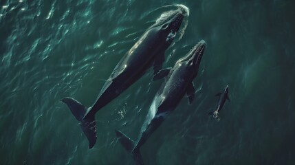 Fototapeta premium 並んで泳ぐ鯨の親子 