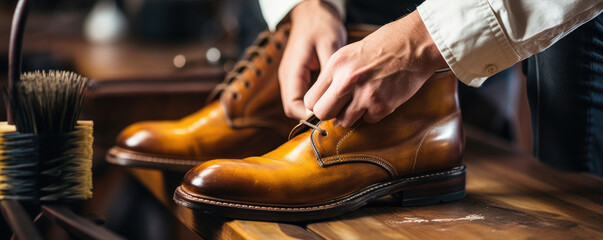Leather shoe hands. polisher work detail. - Powered by Adobe