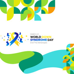 World Down Syndrome Day banner in modern geometric style. Square banner for social media and more with typography. Vector illustration for banners, posters, invitations, greetings and more