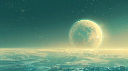 Environmental planet orbit, In the vastness of space, a serene planet orbits gently, surrounded by shimmering stardust and cosmic wonders