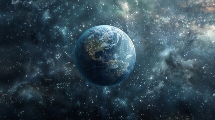 Environmental planet orbit, Through the cosmic symphony, a vibrant planet orbits peacefully, embraced by celestial harmony and shimmering starlight