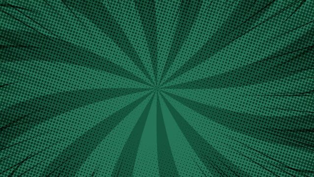 Green Comic Background with Rotating Sun Rays and Speed Lines | Green Halftone Comic Background Motion Graphic
