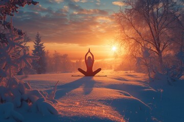 Yoga poses by a girl as the sun rises. Generative Ai.