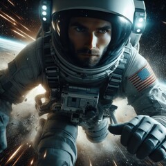 Astronaut moving swiftly in space. Created with generative ai