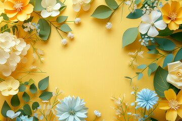 frame of flowers on a yellow background