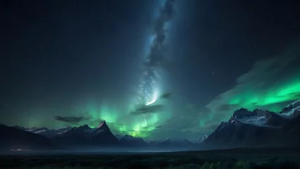 Fototapeten aurora borealis in the mountains © HAMMAM