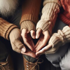 Two people making heart share with their hands together. Concept of love, lovers, relationship and family. Generative ai