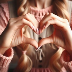 Woman making heart sign with her hands. Concept of love, passion, positivity. Generative ai