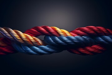 A rope entwined with bold and diverse colors, symbolizing unity and diversity.