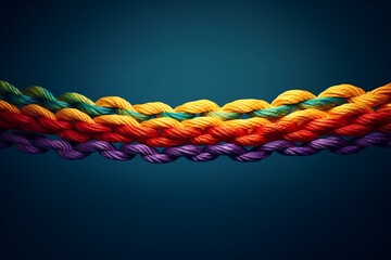 A symbolic rope showcasing diversity and unity with bold colors.