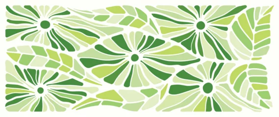 Fotobehang Abstract botanical art green background vector. Natural hand drawn pattern design with leaves branch collage. Simple contemporary style illustrated Design for fabric, print, cover, banner, wallpaper.  © TWINS DESIGN STUDIO