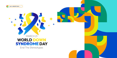 World Down Syndrome Day banner in modern geometric style. Banners Down Syndrome Day for social media and more with typography. Vector illustration for banners, posters, invitations, greetings and more