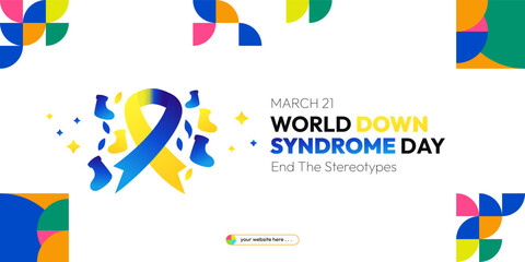World Down Syndrome Day banner in modern geometric style. Banners Down Syndrome Day for social media and more with typography. Vector illustration for banners, posters, invitations, greetings and more