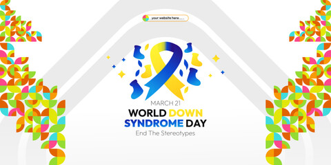 Fototapeta premium World Down Syndrome Day banner in modern geometric style. Banners Down Syndrome Day for social media and more with typography. Vector illustration for banners, posters, invitations, greetings and more