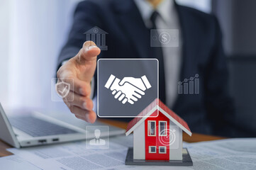 Businessman shake hand concept with Business connection Icon, Approved agreement concept.