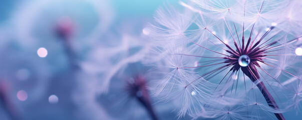 Dandelion with morning dew, copy space for text