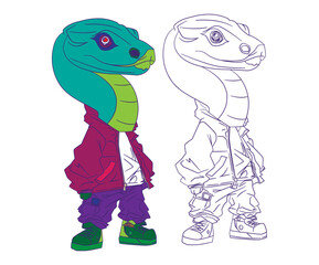 cute animal doodle illustration for coloring page drawing book