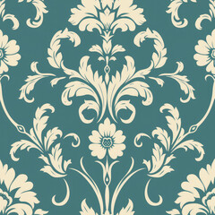 Vintage damask retro teal floral wallpaper pattern