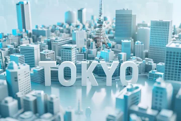 Fotobehang 大きな「TOKYO」の文字を見上げているビジネスパーソン（3D） © mamio