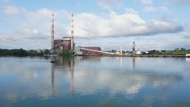 Reflection of Trenton Channel Power Plant in Detroit River, Trenton, Michigan, USA
