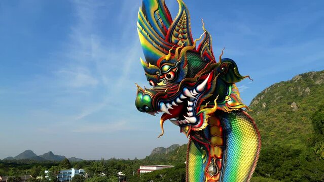 Naga King with Buddha Statue Beautiful Naga Statue, Wat Tham Jang, New Landmark, Phetchaburi Province Thailand