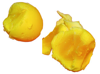 Boiled chicken egg yolk isolated on white