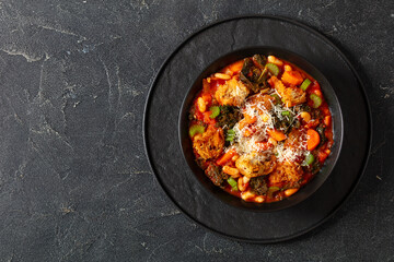 ribollita, italian soup with bread, beans, veggies