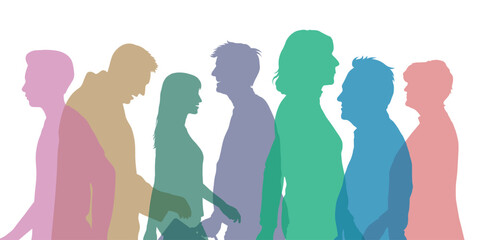 Colorful upper body people figure side view silhouette abstract vector.