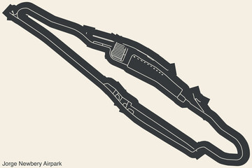 High contrasted terminals layout diagram map with airfield road lines and name tag of the JORGE NEWBERY AIRFIELD (AEP, SABE), BUENOS AIRES