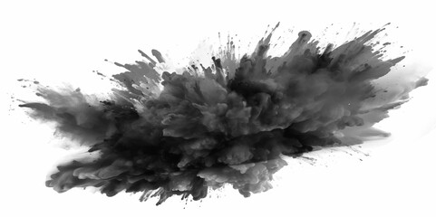 Black powder explosion with dark colors isolated white background. Abstract powder splatted on white background, Black vibrant paint black powder explosion with dark colors isolated white background.	