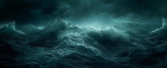 Fototapeta na wymiar Majestic Turbulent Ocean Waves Under a Mysterious Stormy Sky - A Dramatic Seascape Depicting the Power and Beauty of Nature