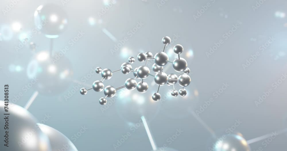 Poster Guaifenesin rotating 3d molecule, molecular structure of glyceryl guaiacolate, seamless video