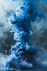 splash blue paint, smokey background, abstract ink clouds