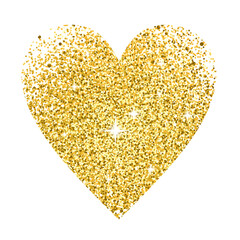 Golden heart, glitter shine. Vector element.