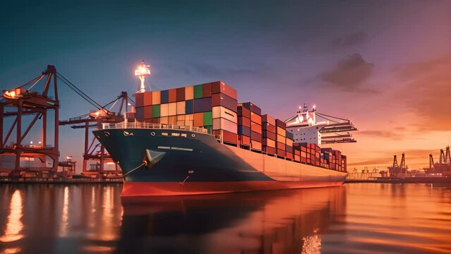 Container ship at import-export dock with quay crane.generative ai.