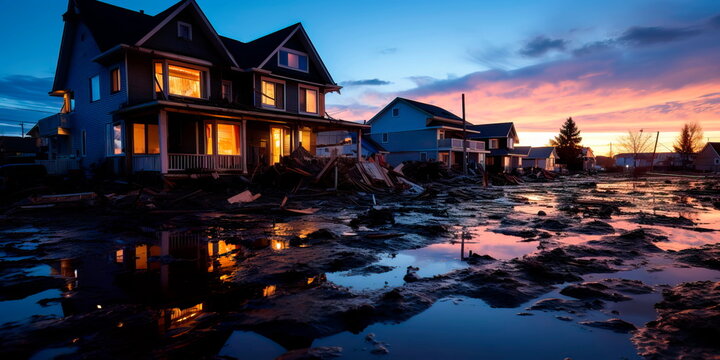 muddy floodwaters following heavy rainfall and inadequate flood management. Generative AI